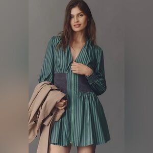 Anthropologie Tommie Long-Sleeve Smocked Front-Zip Mini Dress, Various Sizes NWT